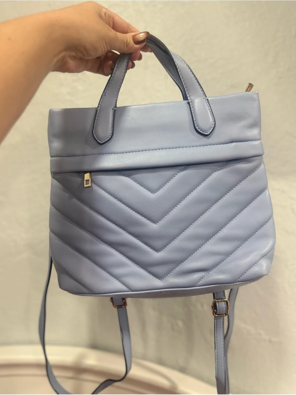 a new day Quilted Light Blue Backpack Purse with Top Handles